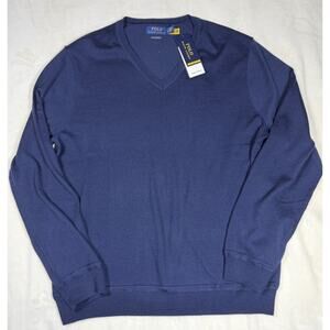 Polo Ralph Lauren Performance Large Mens Blue V-Neck Sweater Long Sleeve  NWT